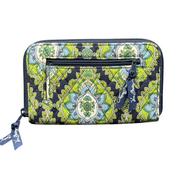 Vera Bradley Blue Green Cambridge Large Zip Around Wallet Clutch Retired - Picture 1 of 8